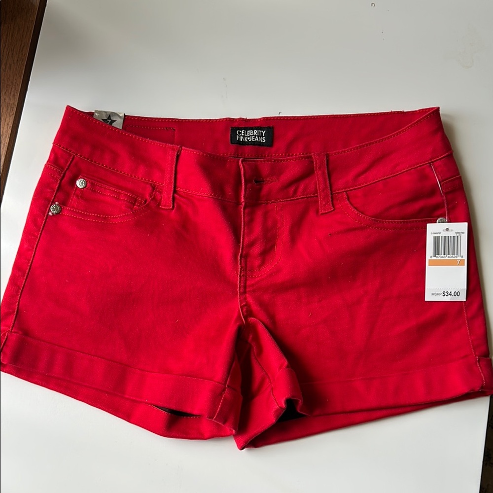 Celebrity Pink Women's Vibrant Red Jean Shorts
